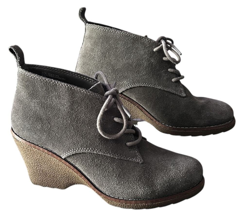 White Mountain Lambert Gray Suede Wedge Heel Lace-up Boots Booties 8